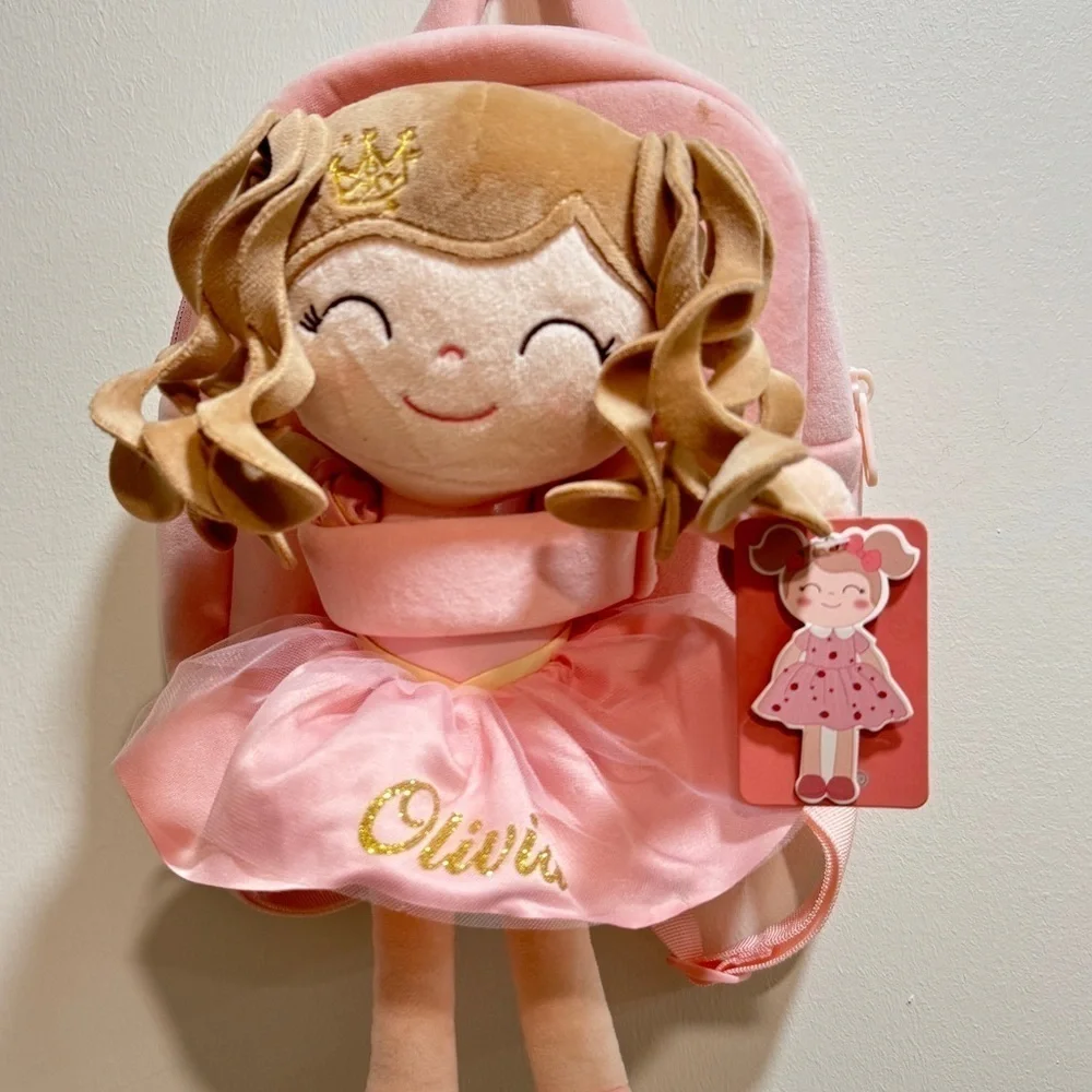 Personalized Olivia backpack ballet ballerina doll plush curly soft toy girl